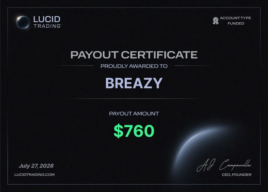 Certificado de payout de 760 dólares