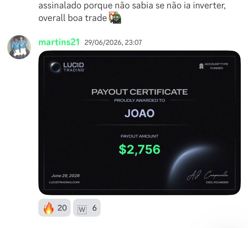 Certificado de payout de 2.756 dólares de aluno